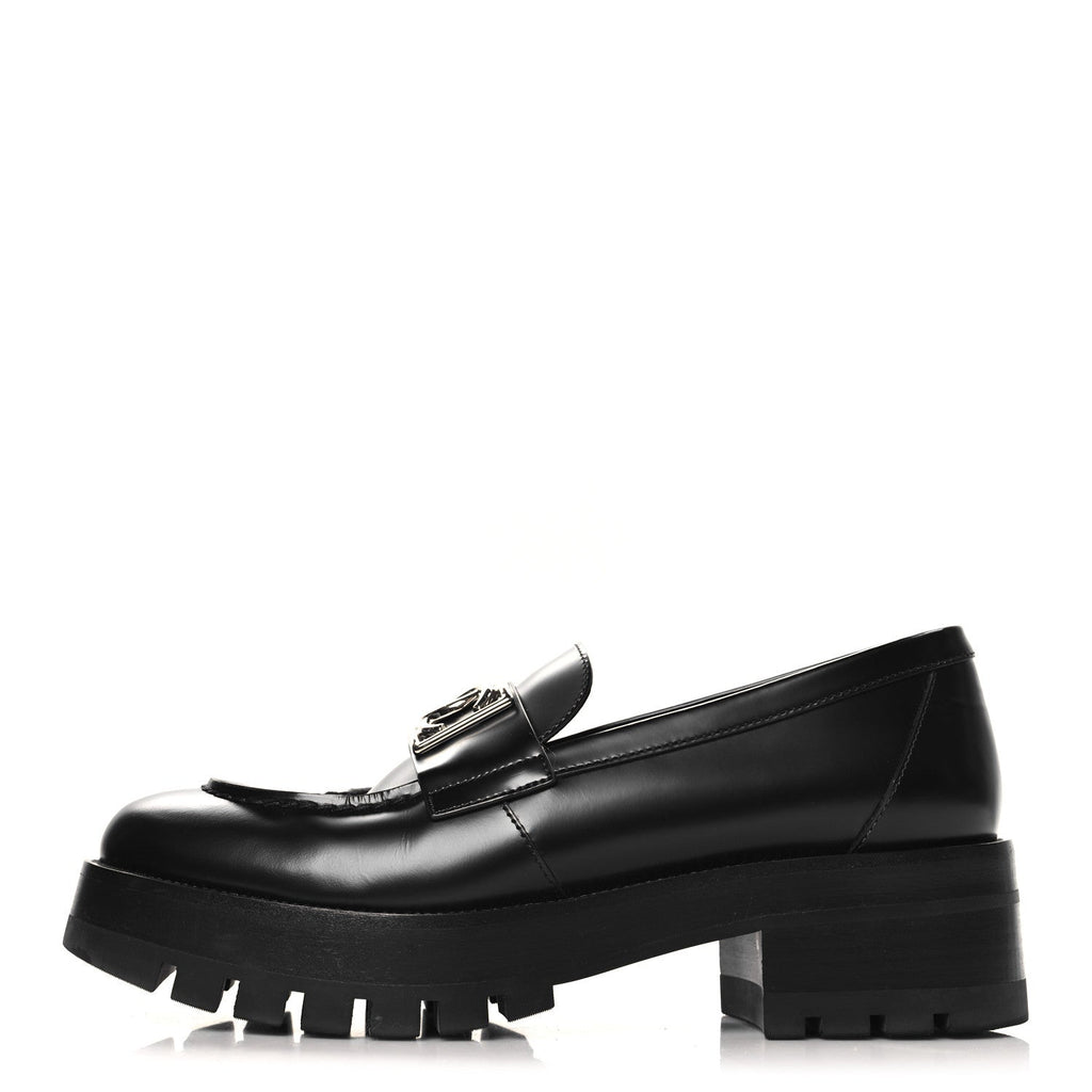 Chanel Calfskin Metal CC Loafers 39 Black
