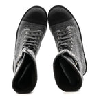 Chanel Tweed Lace Up Combat Boots 37.5 Dark Grey Black