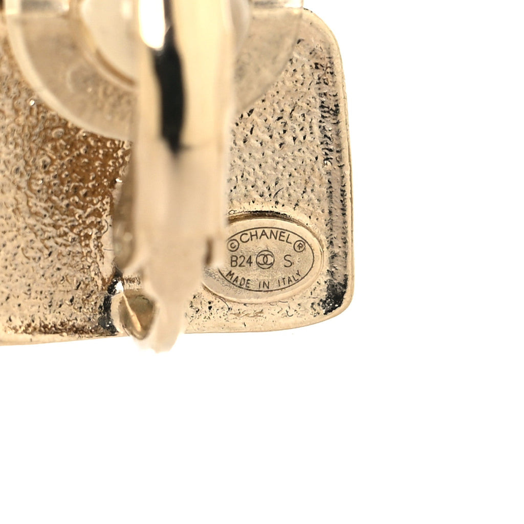 Chanel Metal Crystal Resin CC Top Handle Bag Clip On Earrings Pink White Gold