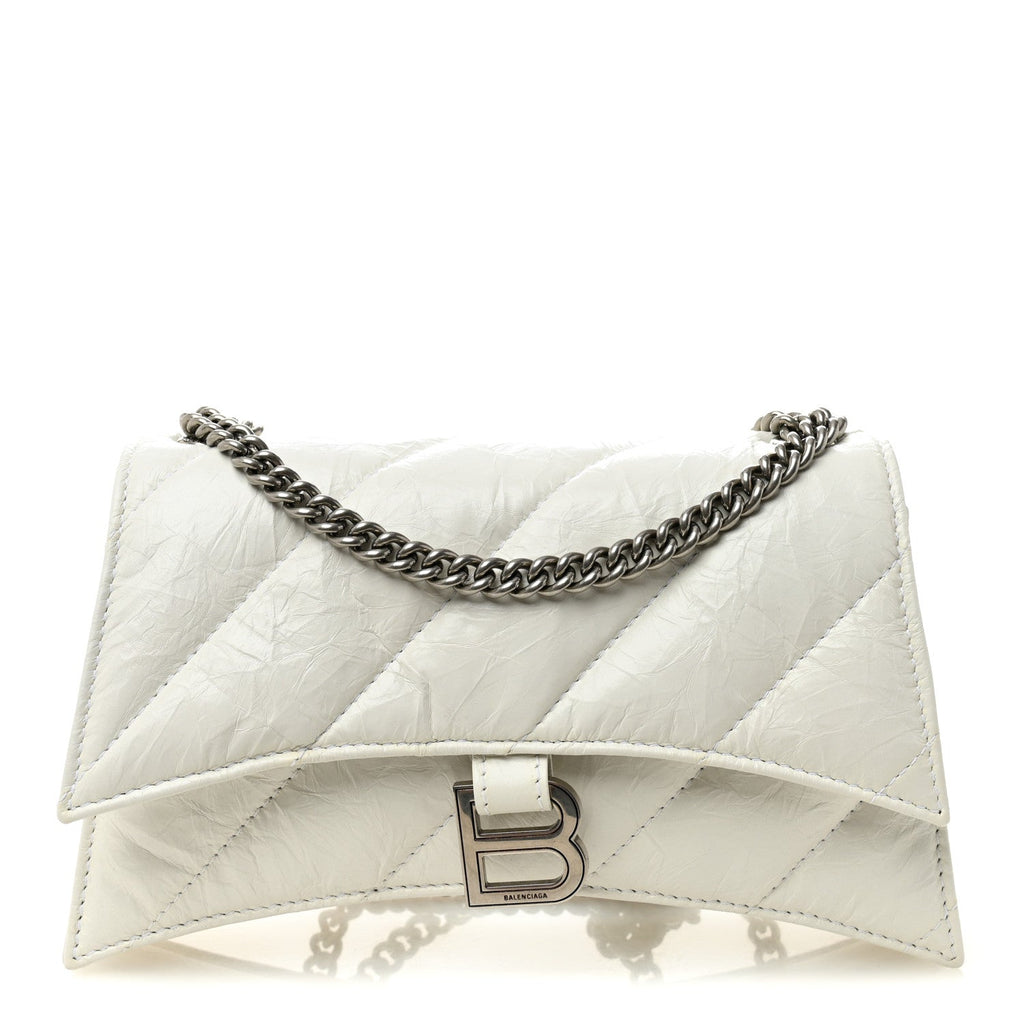 Balenciaga Crushed Calfskin Quilted Small Crush Chain Bag Optic White