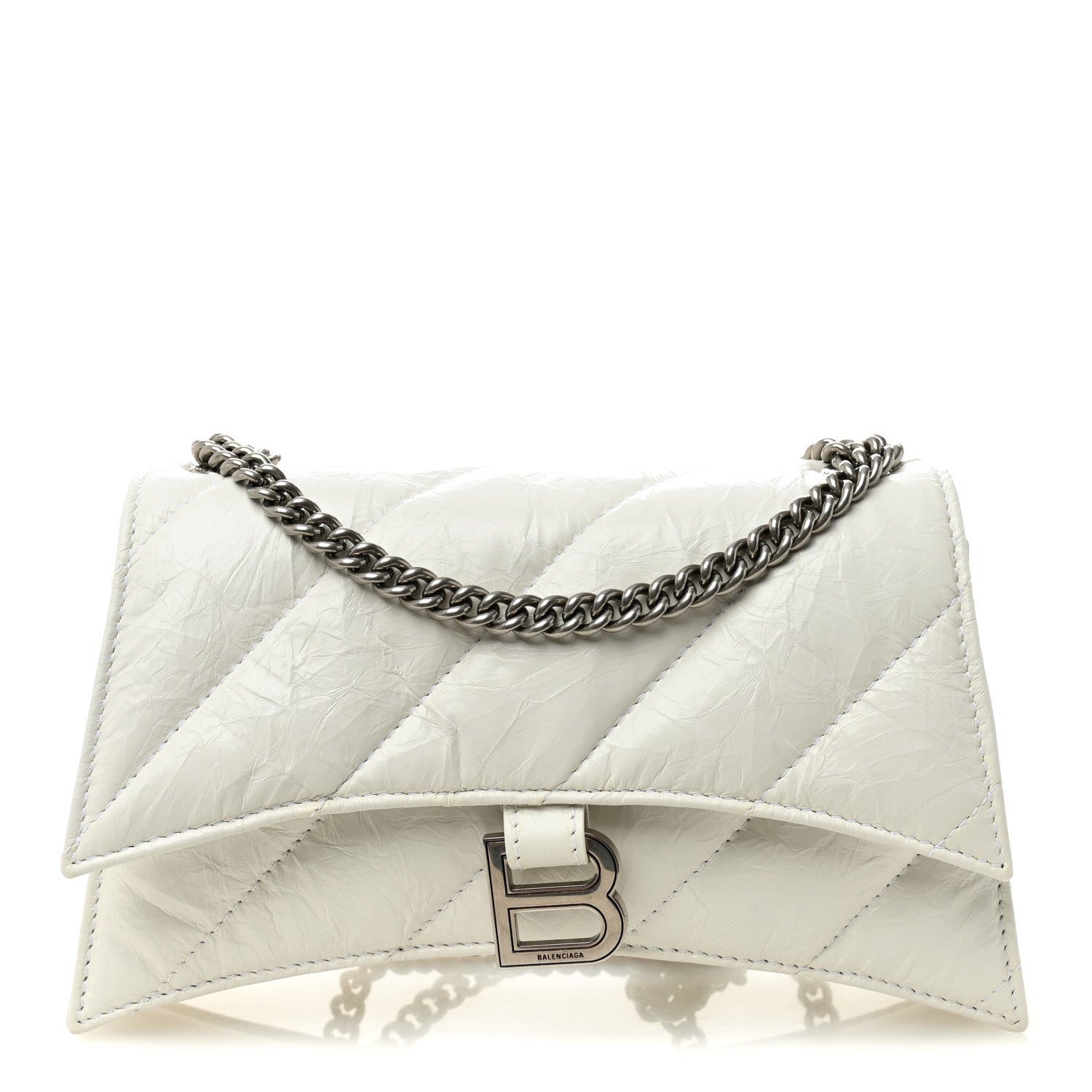 Balenciaga Crushed Calfskin Quilted Small Crush Chain Bag Optic White