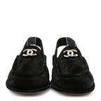 Chanel Suede Calfskin CC Slingback Loafers 39 Black