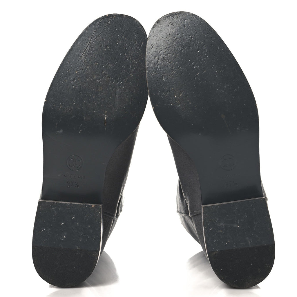 Chanel Calfskin Ascot CC Boots 37.5 Gray