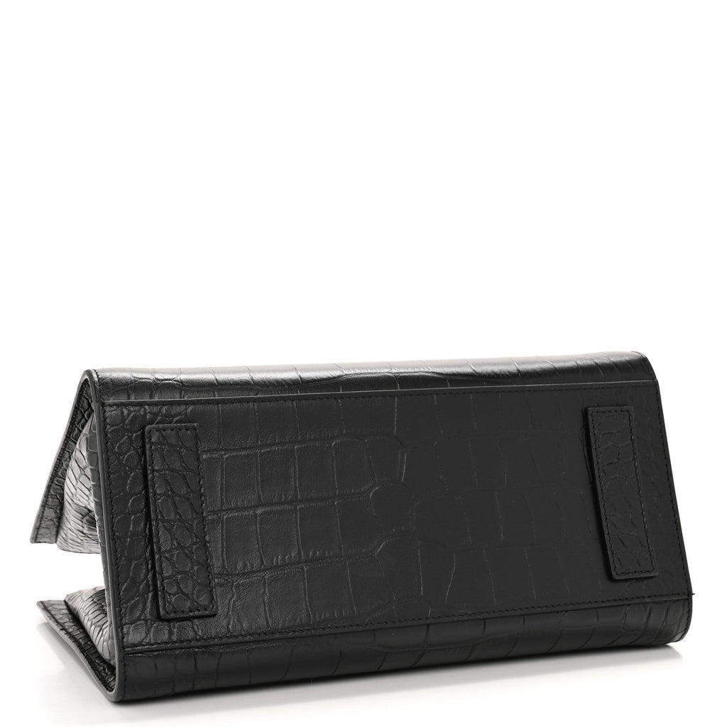 Balenciaga Calfskin Crocodile Embossed Medium Sharp Tote Black