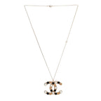 Chanel Crystal Pearl CC Chain Necklace Gold Black