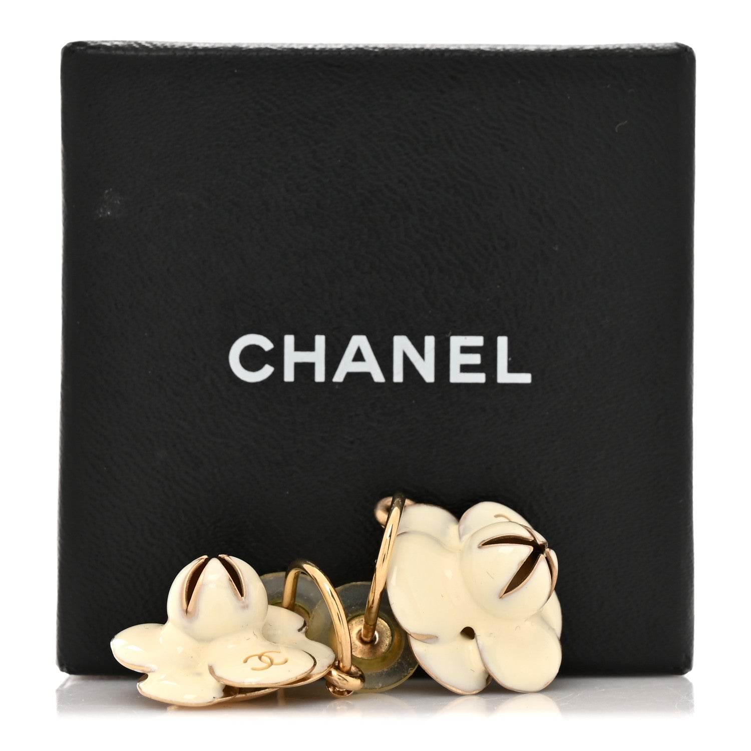 Chanel Resin Camelia Earrings White Gold