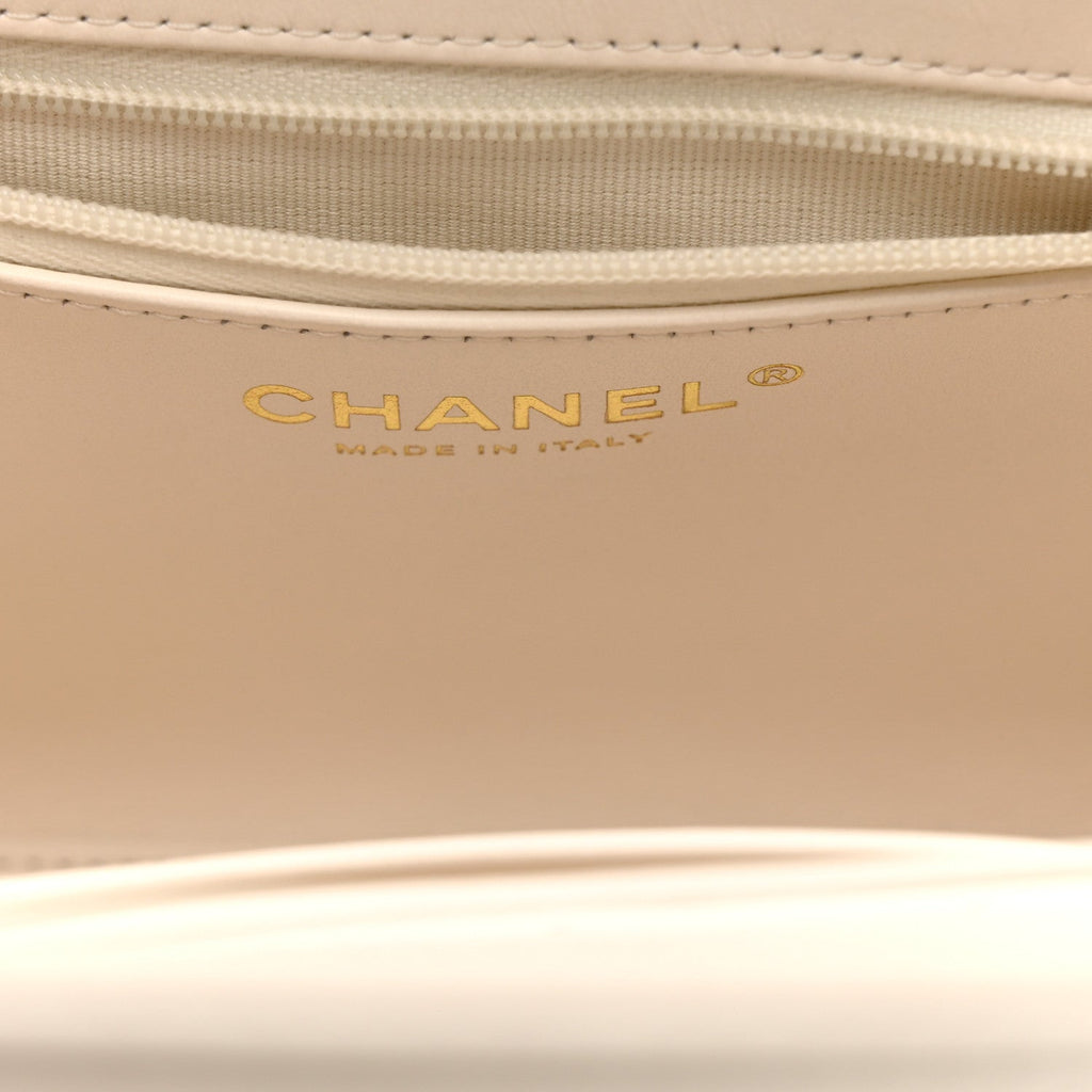 Chanel Shiny Aged Calfskin Quilted Nano Kelly Shopper White