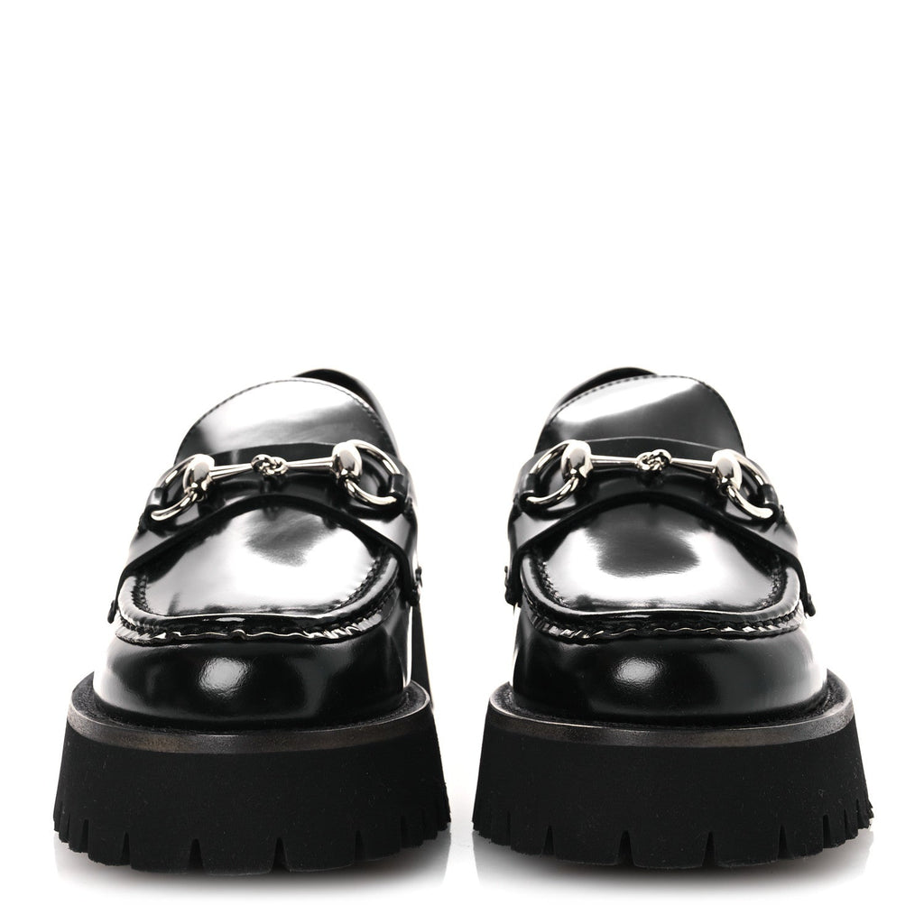 Gucci Cordovan Lux Womens Horsebit 45mm Platform Loafers 37.5 Black