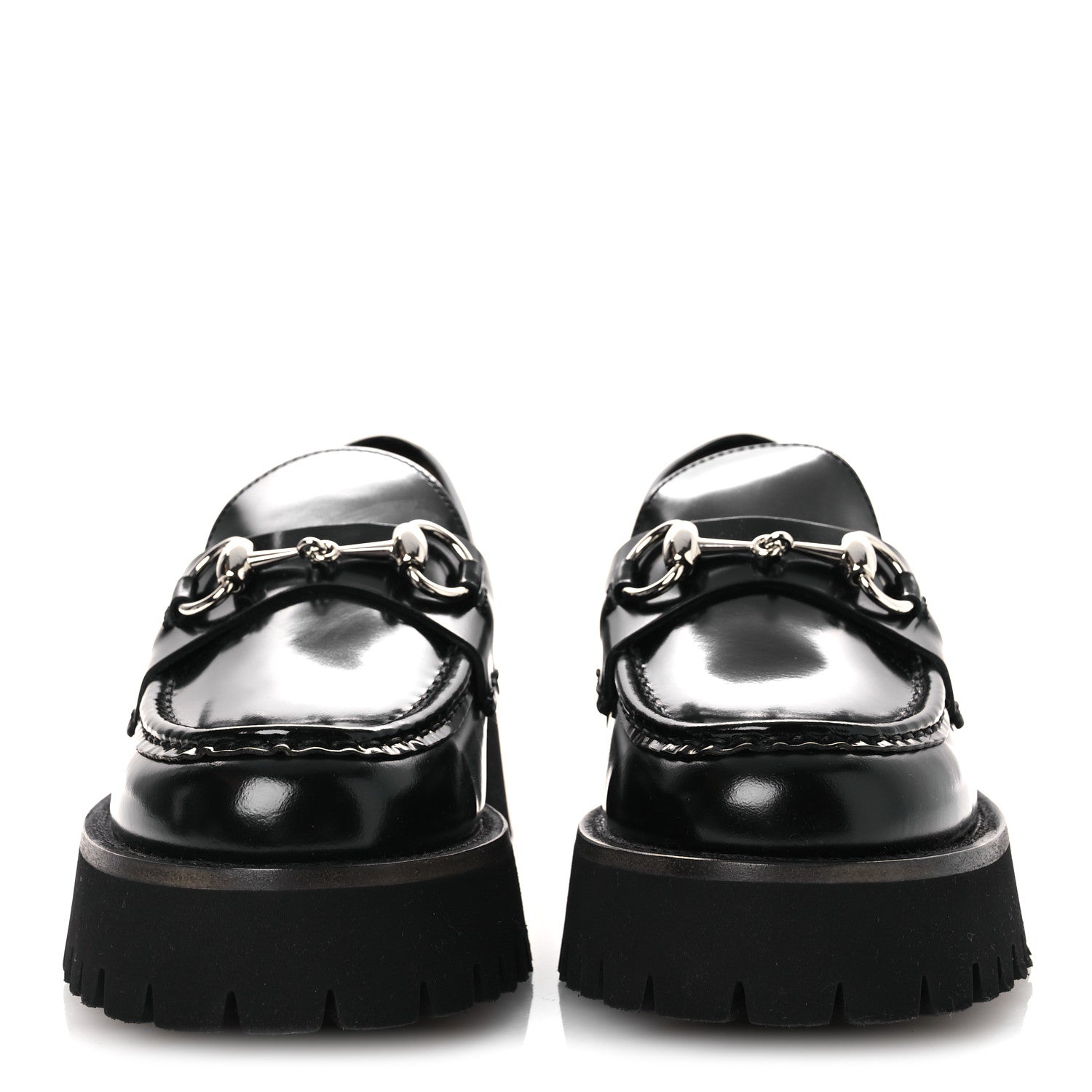 Gucci Cordovan Lux Womens Horsebit 45mm Platform Loafers 37.5 Black