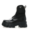 Prada Spazzolato Rois Nylon Metal Triangle Logo Monolith Pouch Pocket 55mm Boots 39 Black