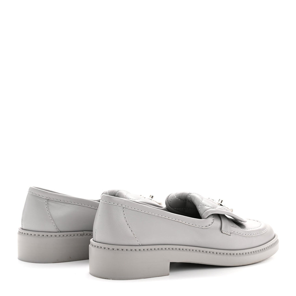 Chanel Lambskin Quilted CC Turnlock Loafers 36.5 Grey