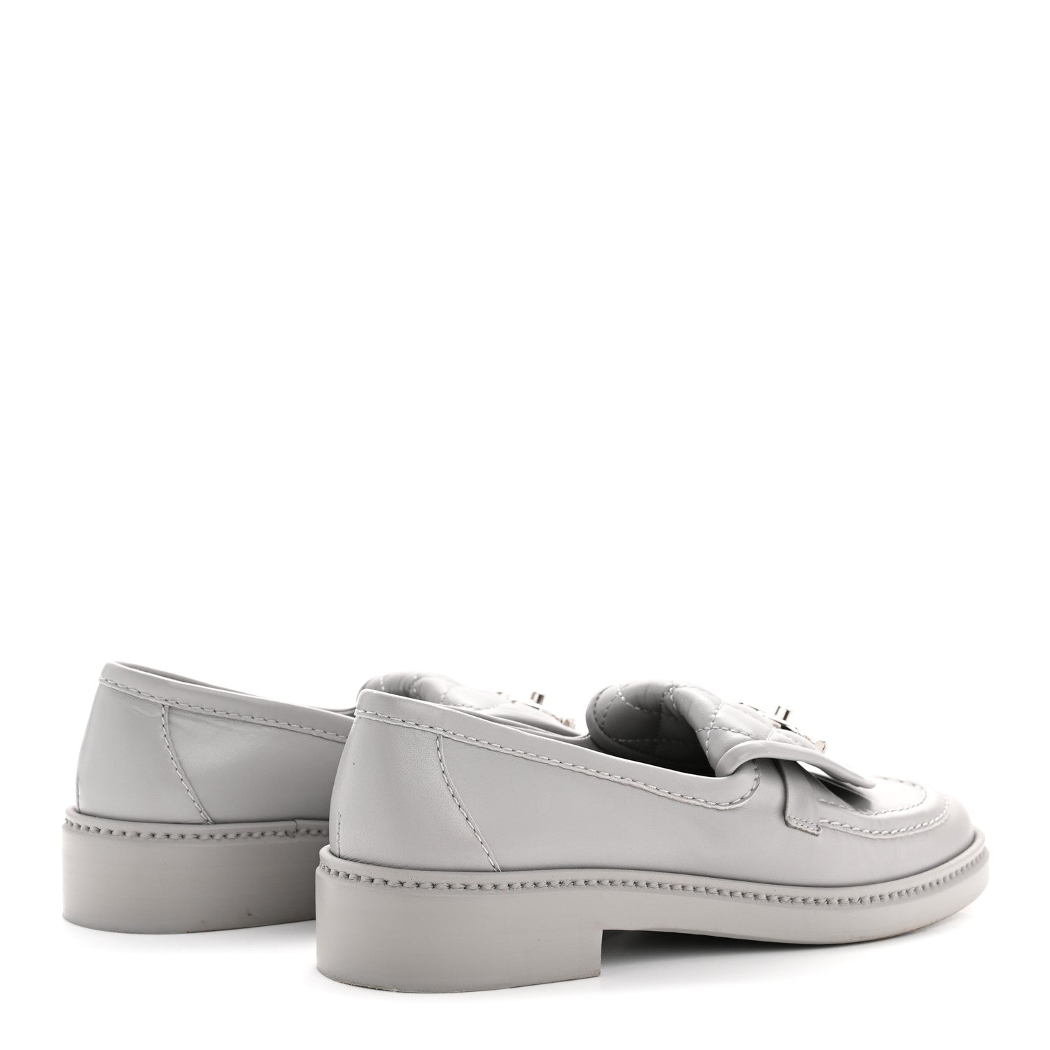 Chanel Lambskin Quilted CC Turnlock Loafers 36.5 Grey