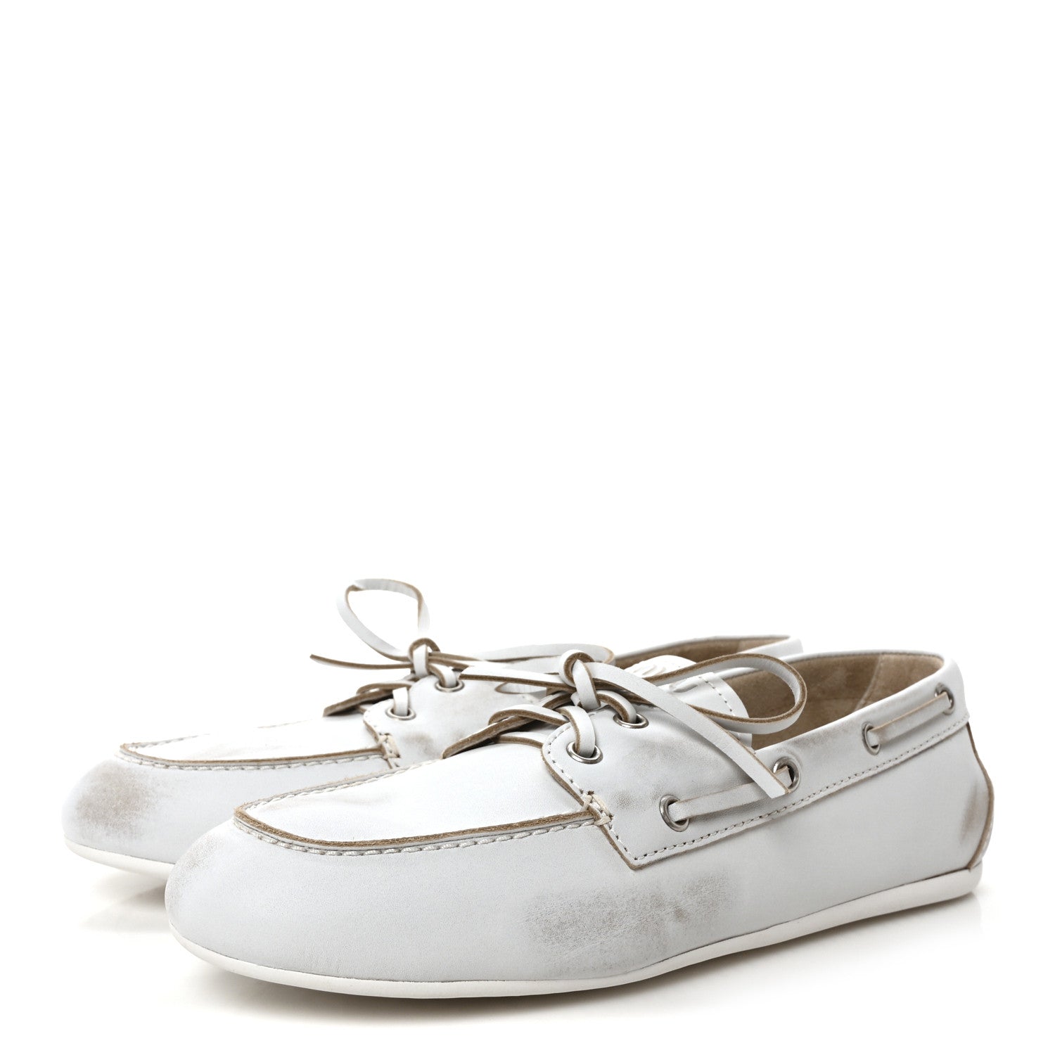 Miu Miu Vitello Deco Boat Loafers 39.5 White