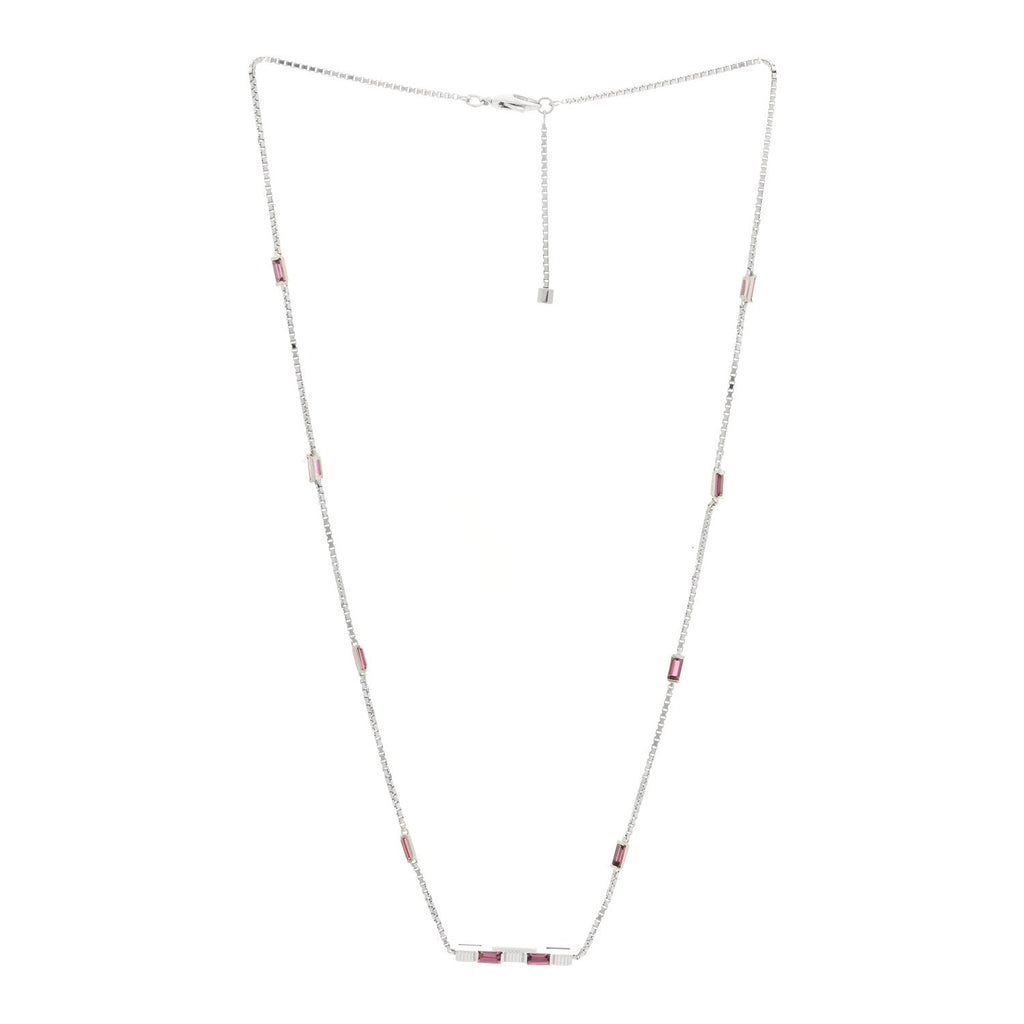 Gucci 18K White Gold Pink Tourmaline Link to Love Bar Necklace