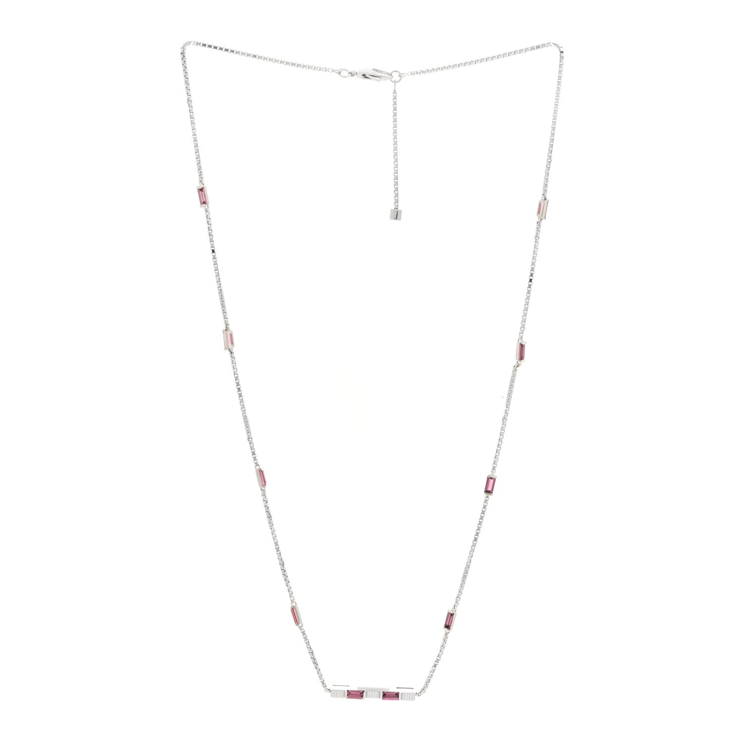 Gucci 18K White Gold Pink Tourmaline Link to Love Bar Necklace