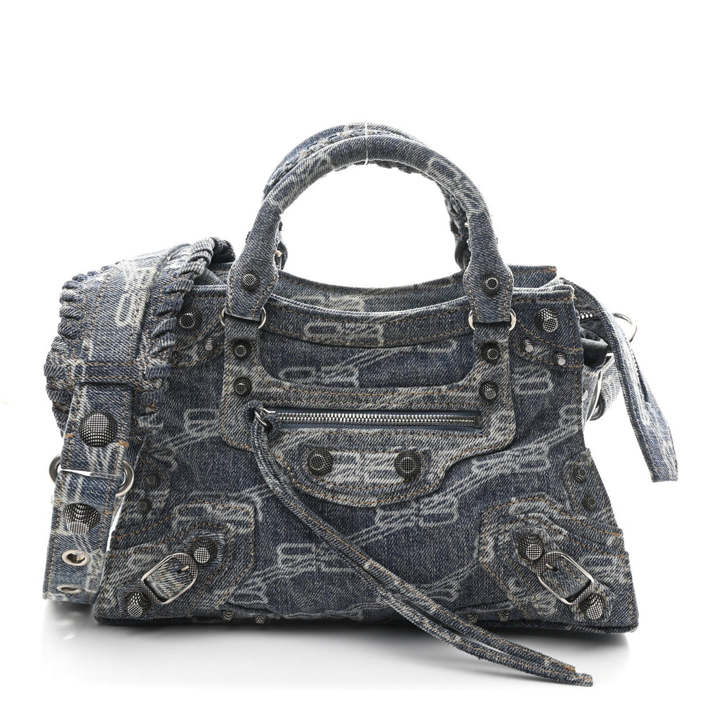 Balenciaga Denim BB Monogram Neo Cagole Handbag XS Blue