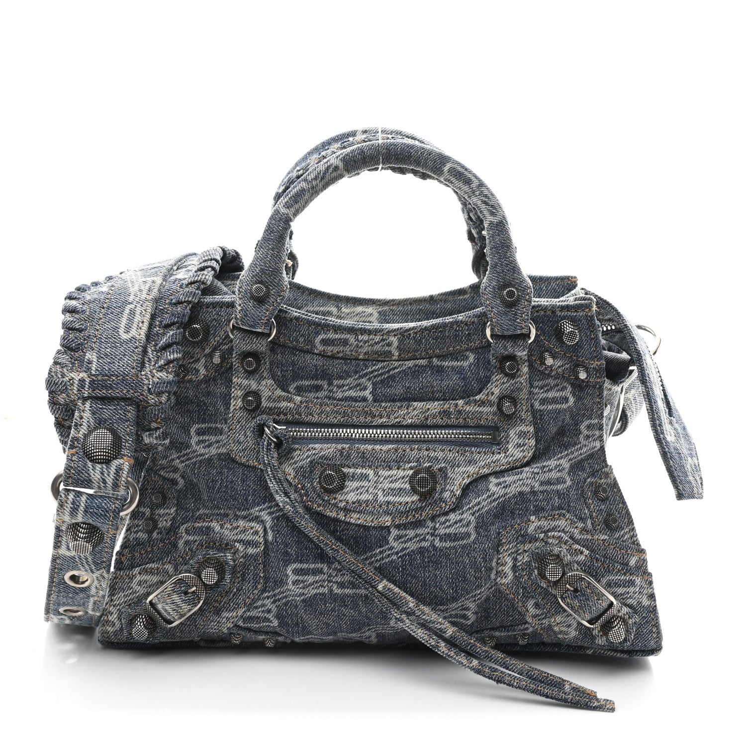 Balenciaga Denim BB Monogram Neo Cagole Handbag XS Blue