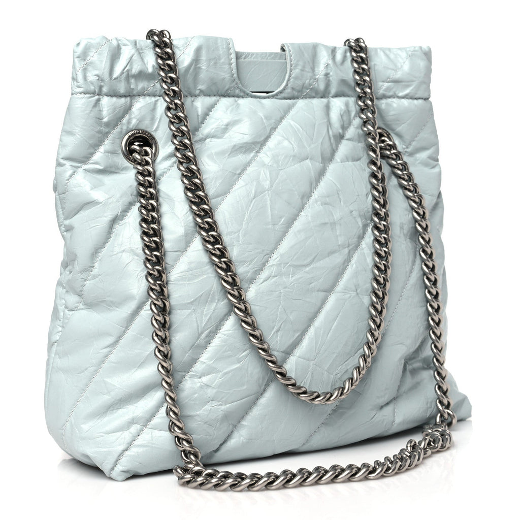 Balenciaga Crushed Calfskin Quilted Crush Small Tote Bag Light Blue