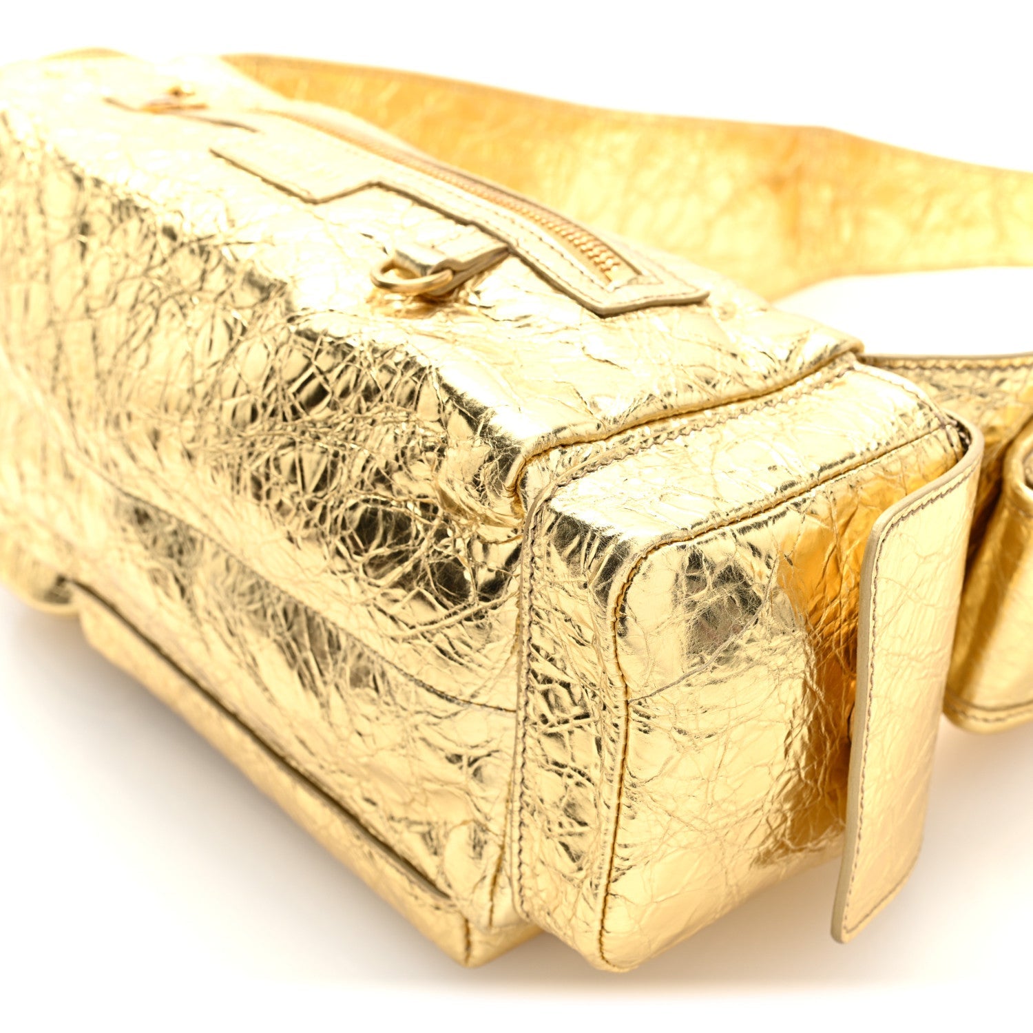 Balenciaga Metallized Agneau Arena Superbusy XS Sling Zip Shoulder Bag Gold