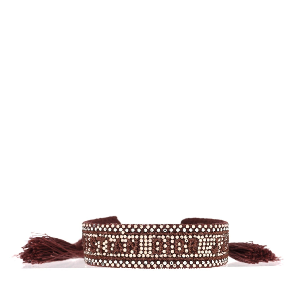 Christian Dior Woven Cotton Crystal Embroidered J'Adior Friendship Bracelet