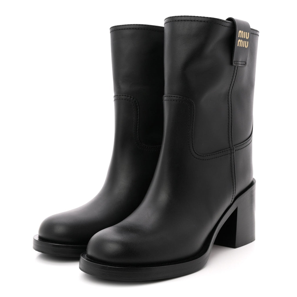 Miu Miu Calfskin Short Moto Boots 37 Black