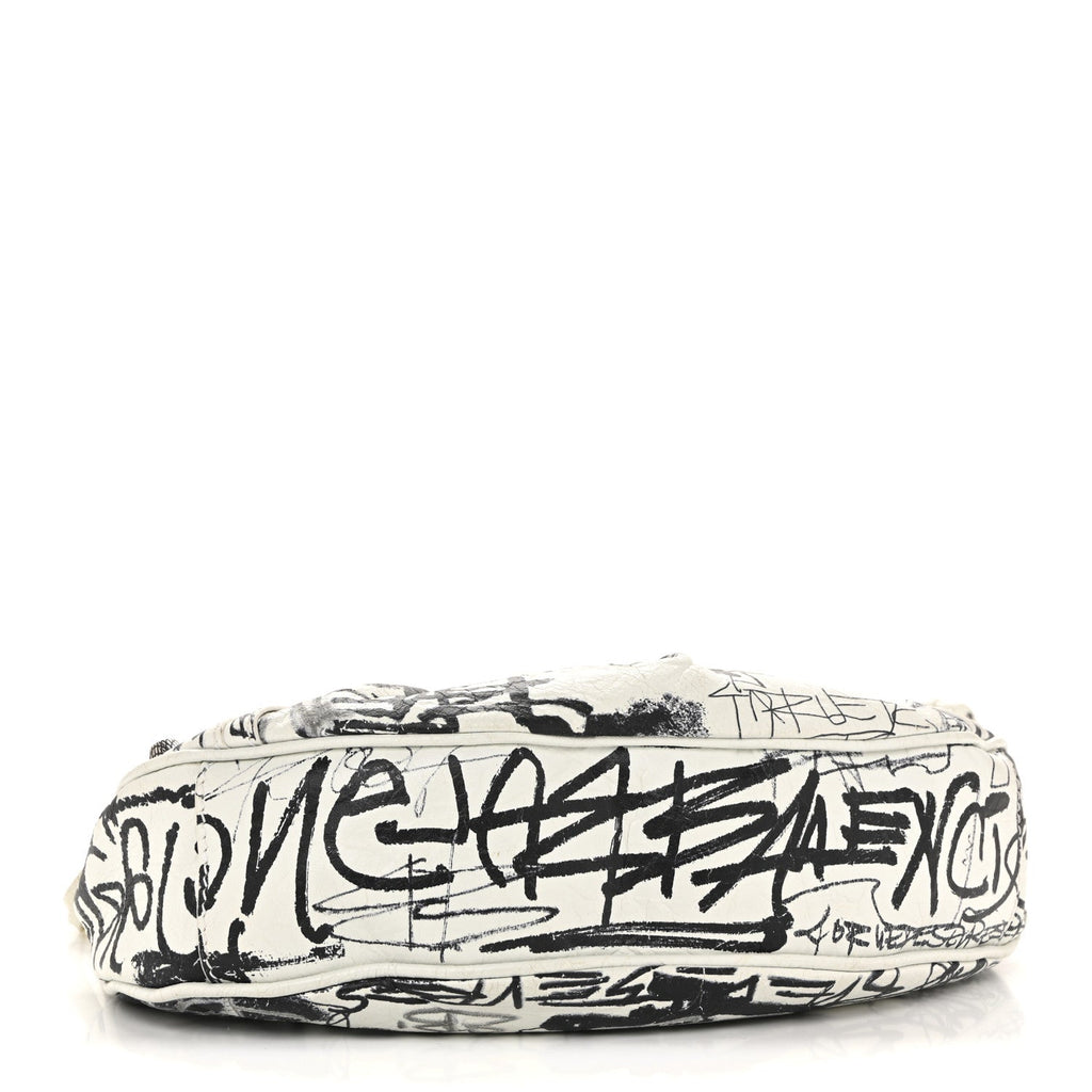 Balenciaga Agneau Arena Graffiti Le Cagole Shoulder Bag XS White Black