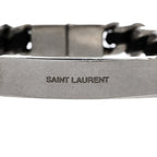 Saint Laurent Metal Leather Curb Chain Bracelet Oxidized Silver Black