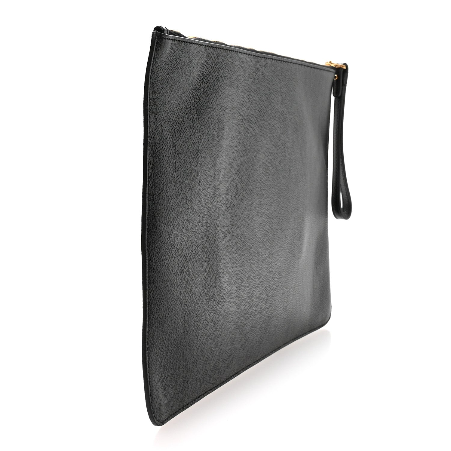 Balenciaga Calfskin Logo Large Cash Pouch With Handle Black White