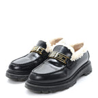 Christian Dior Brushed Calfskin Shearling Dior Code Lug Sole 15mm Loafers 35.5 Black Natural