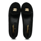 Chanel Suede Crystal CC Mocassin Loafers 39.5 Black