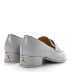 Chanel Shiny Calfskin Logo Loafers 37 Light Grey