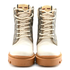 Gucci Apollo Calfskin GG Supreme Nappa Samoa Quilted Lace Up Ankle Boots 40 Mystic White Beige Ebony