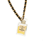 Chanel Metal Lambskin Resin CC No 5 Perfume Bottle Necklace Gold Black