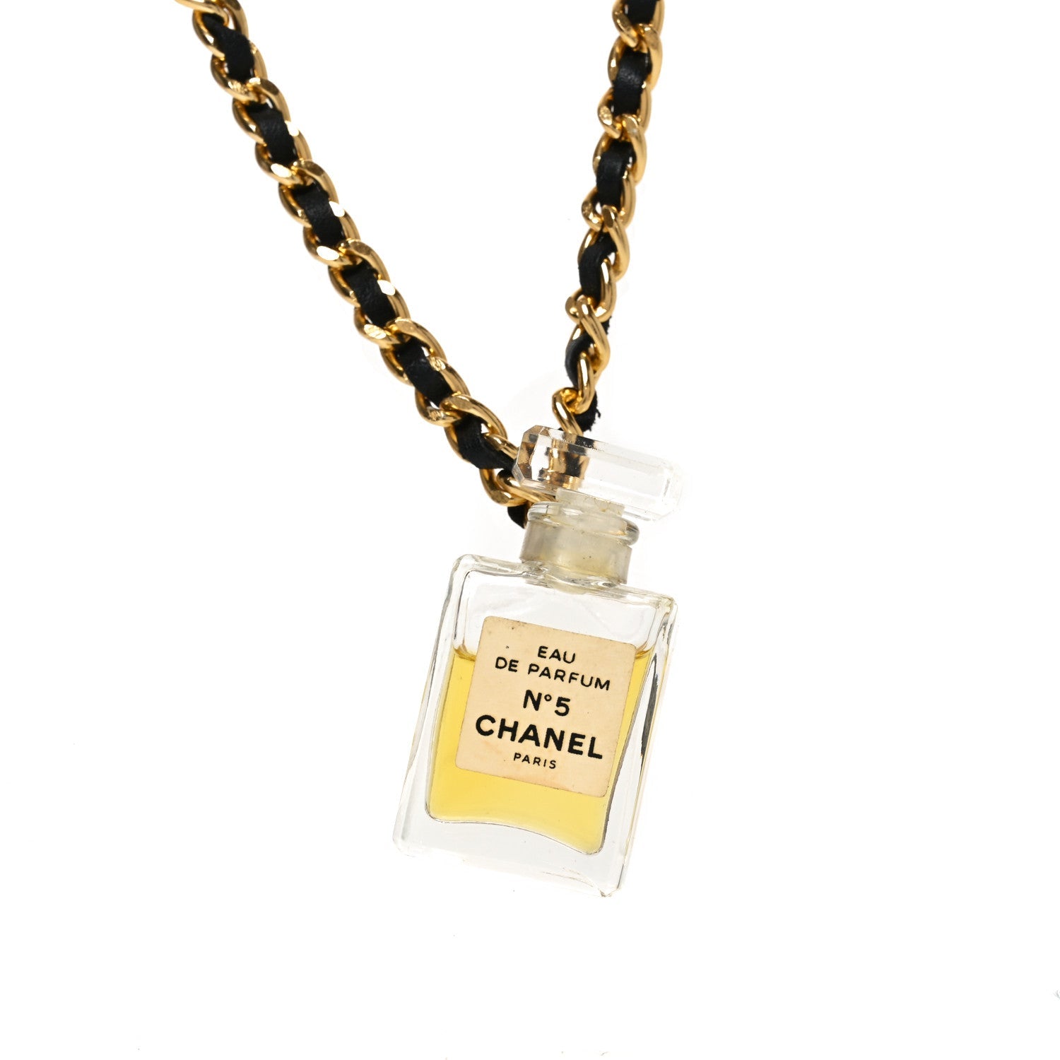 Chanel Metal Lambskin Resin CC No 5 Perfume Bottle Necklace Gold Black
