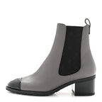 Chanel Calfskin Patent Cap Toe CC Short Boots 39 Grey Black