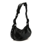 Balenciaga Extra Supple Calfskin Crocodile Embossed Monochrome Le Cagole Shoulder Bag XS Black