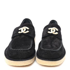 Chanel Suede Calfskin Pearl CC Moccasin Loafers 38.5 Black