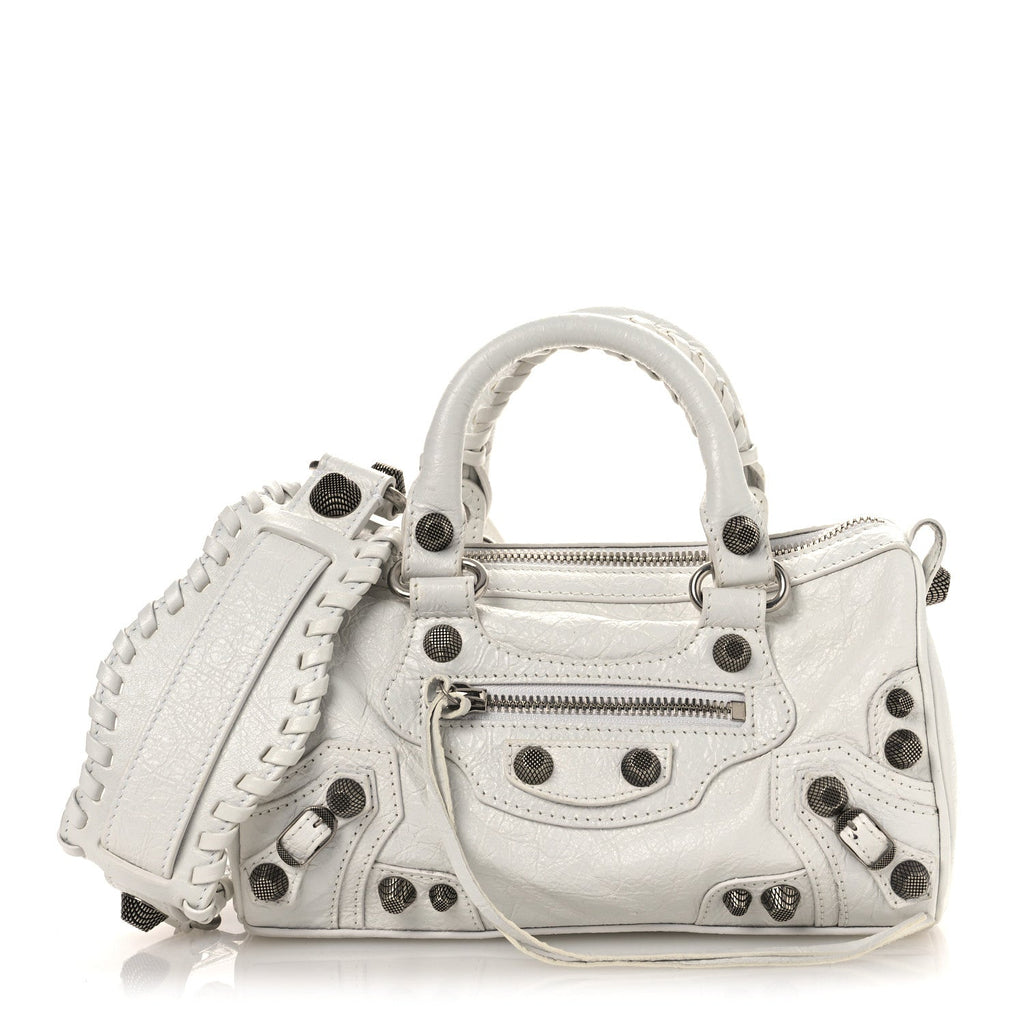 Balenciaga Agneau Arena Mini Le Cagole Duffle Crossbody Bag Optic White
