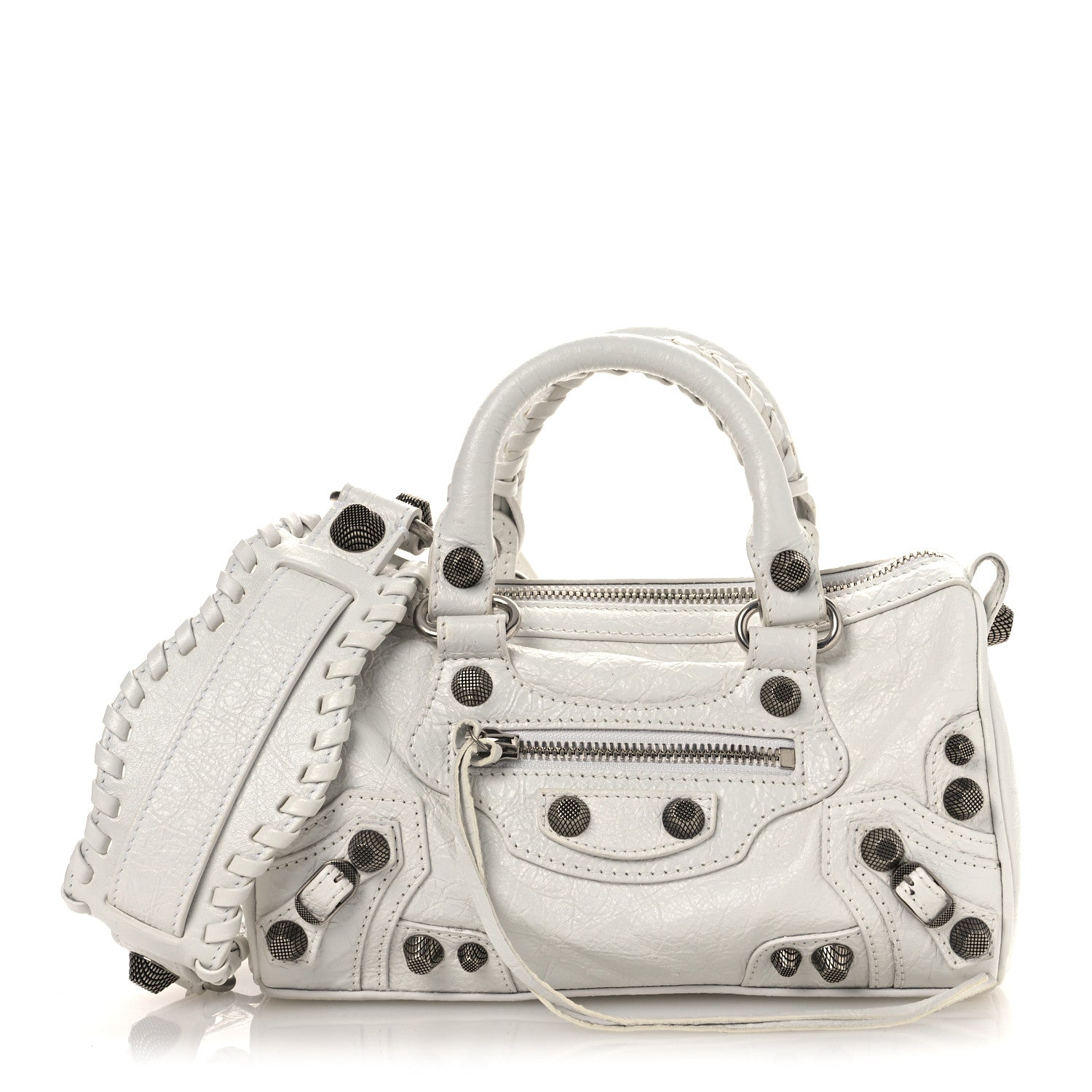 Balenciaga Agneau Arena Mini Le Cagole Duffle Crossbody Bag Optic White