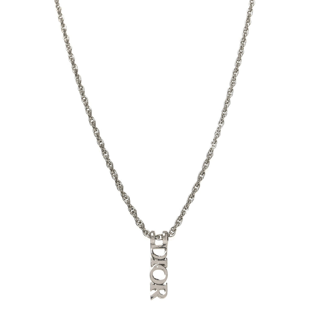 Christian Dior Metal Logo Necklace Silver