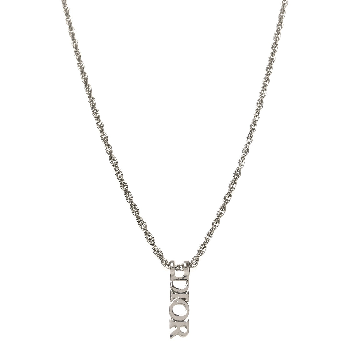 Christian Dior Metal Logo Necklace Silver