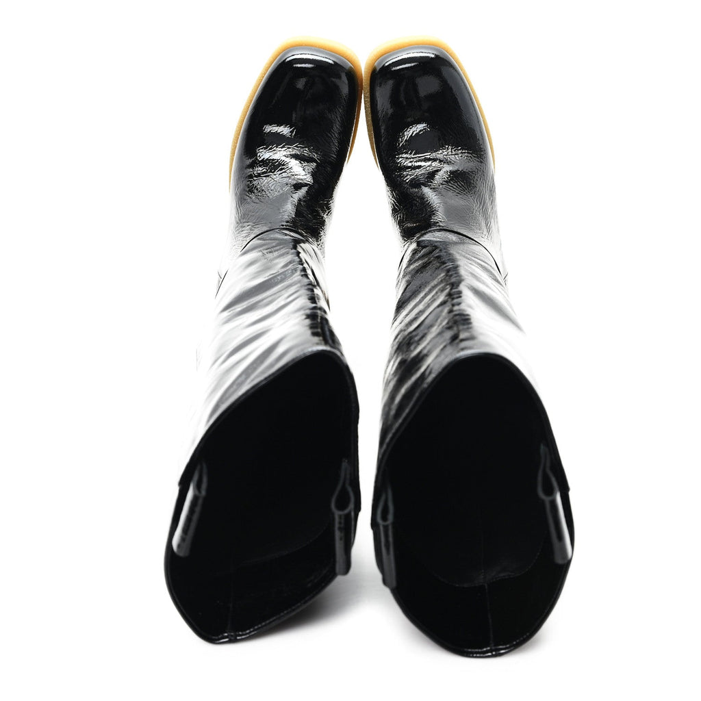 Miu Miu Crinkled Patent Calfskin Knee High Boots 37.5 Black