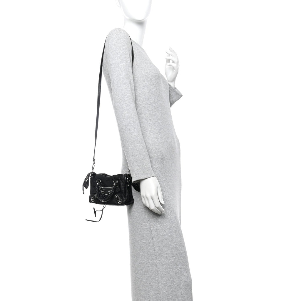 Balenciaga Chevre Silver Metallic Edge Hardware Nano City Black