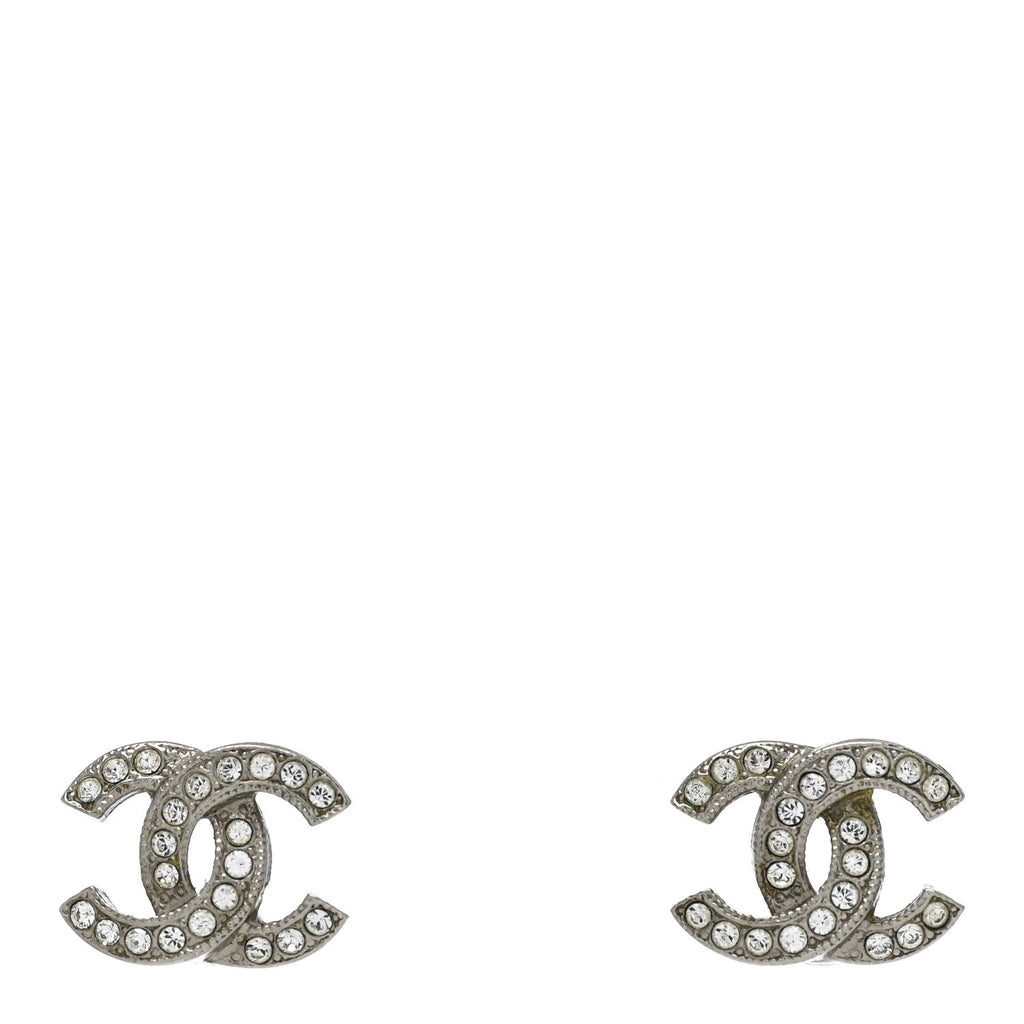Chanel Crystal CC Earrings Silver