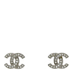 Chanel Crystal CC Earrings Silver