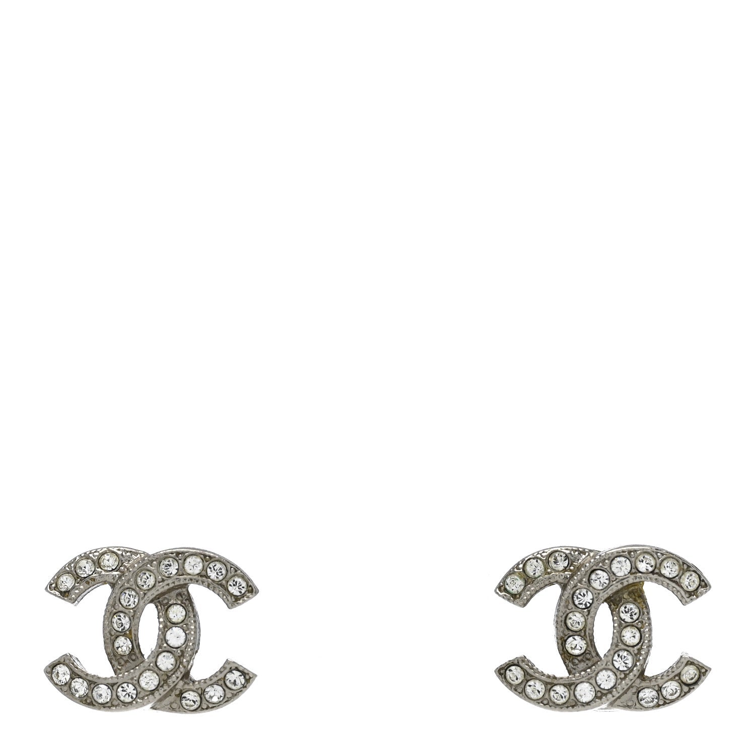 Chanel Crystal CC Earrings Silver