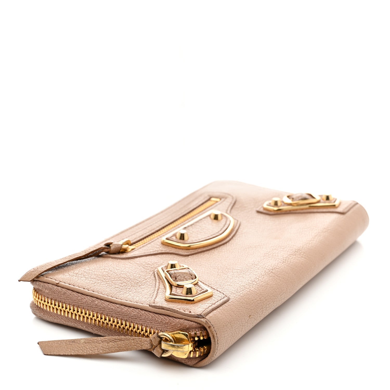 Balenciaga Chevre Gold Metallic Edge Hardware Continental Zip Around Wallet Rose Des Sables