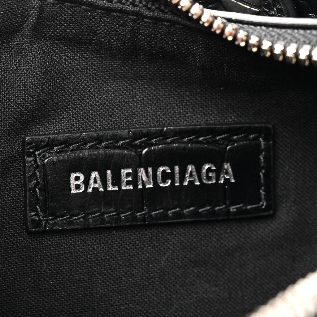 Balenciaga Extra Supple Calfskin Crystal Crocodile Embossed Le Cagole Shoulder Bag XS Black