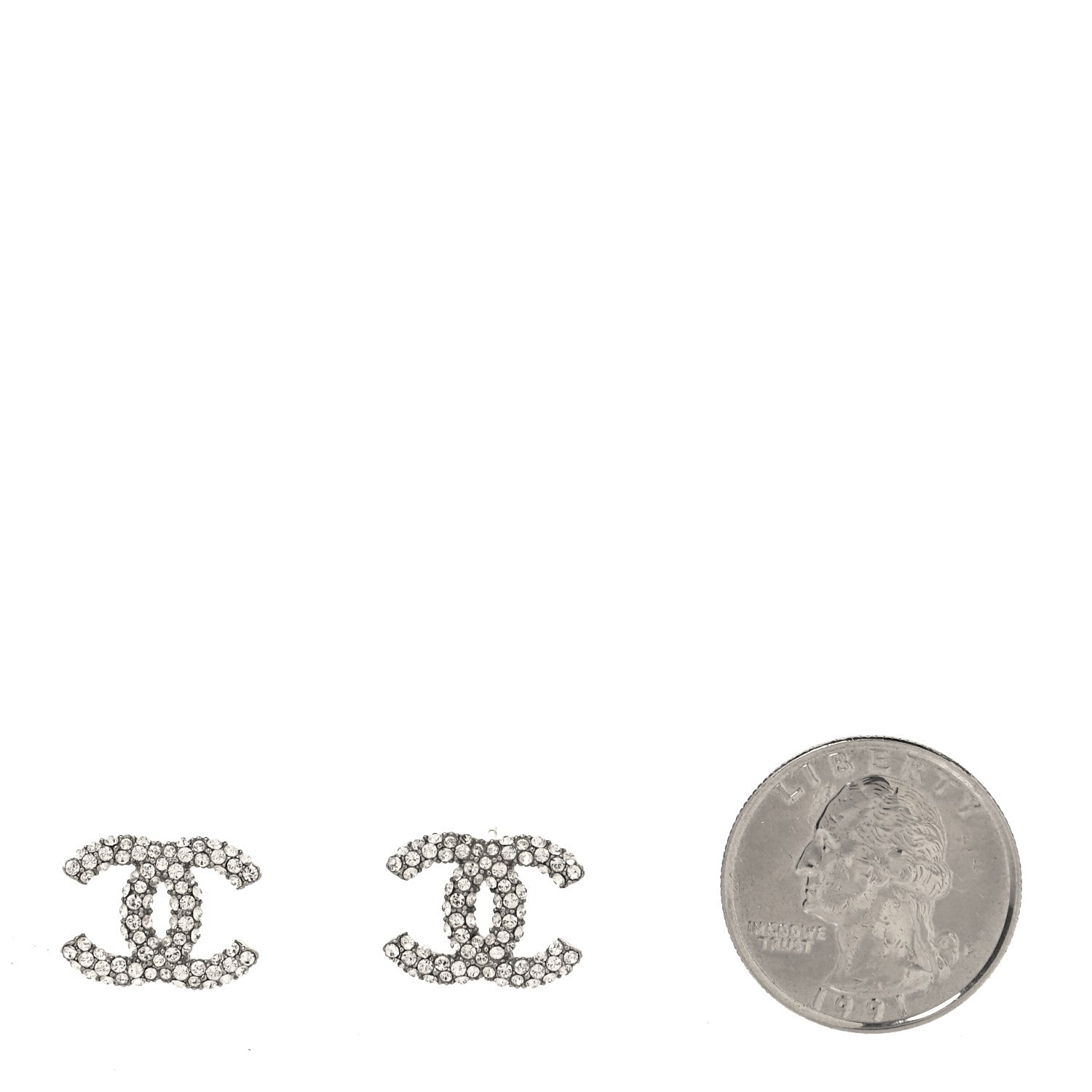 Chanel Crystal CC Treasure Chest Earrings Silver