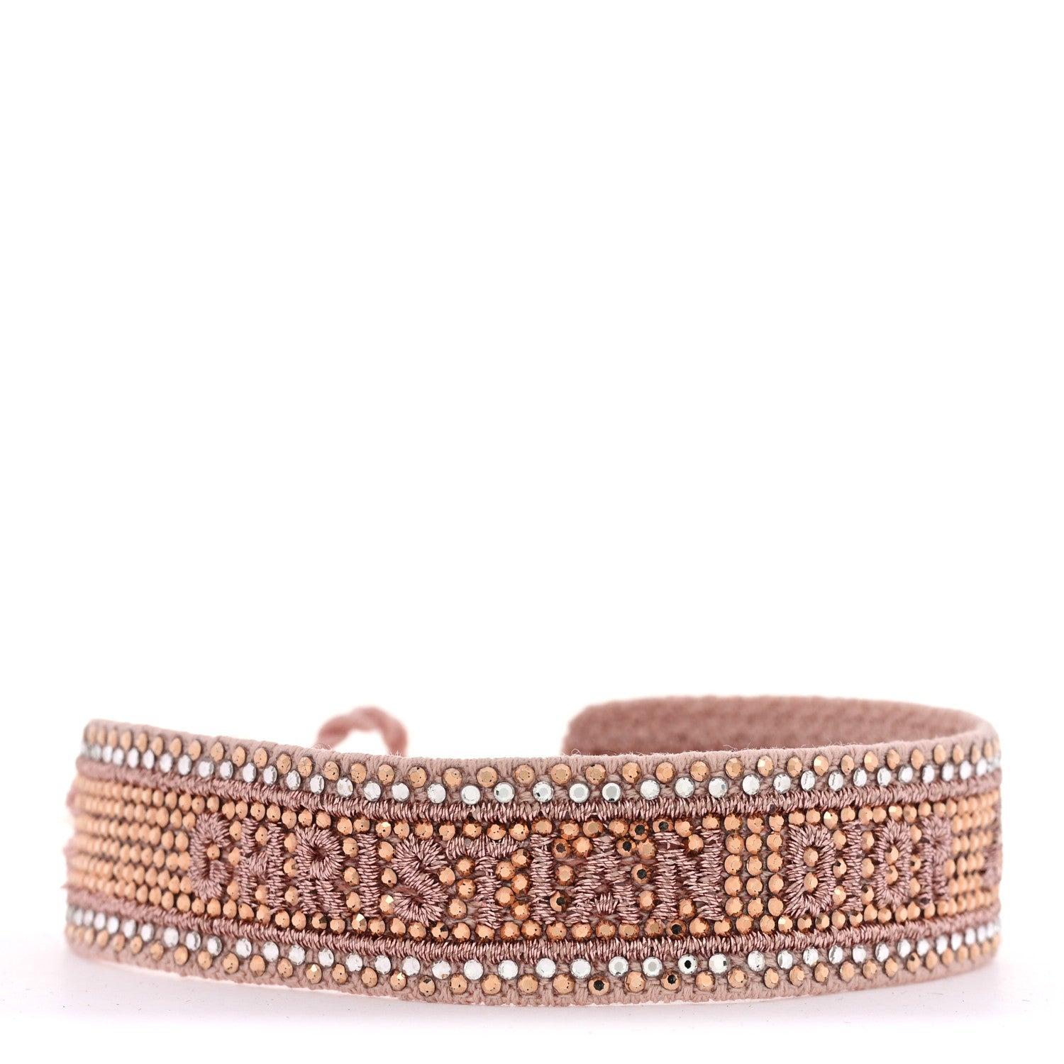 Christian Dior Woven Cotton Crystal Embroidered J'Adior Friendship Bracelet Pink